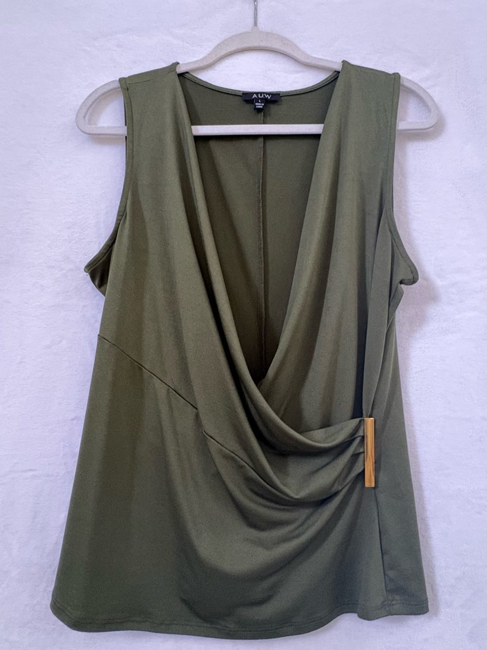 A.L.C. Olive Draped Sleeveless Wrap Top with Gold Accent